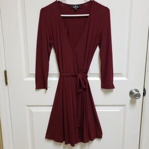 Lulus Dress Womens S Plum V Neck Asymmetrical Wrap Modal Blend Stretchy Classic
